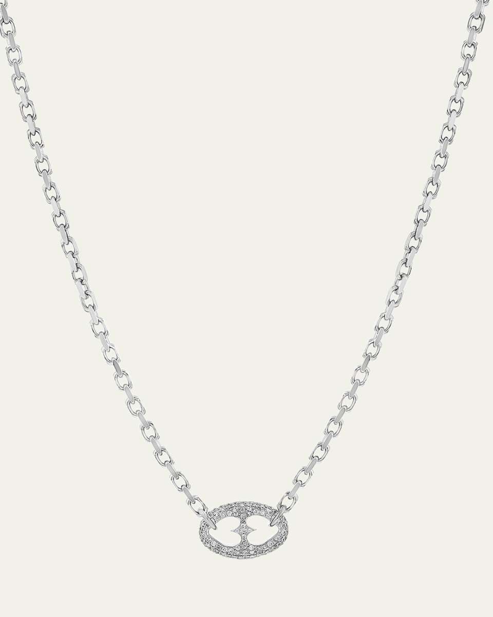 Puffy Heart Mariner Connector Pendant Necklace with Diamonds
